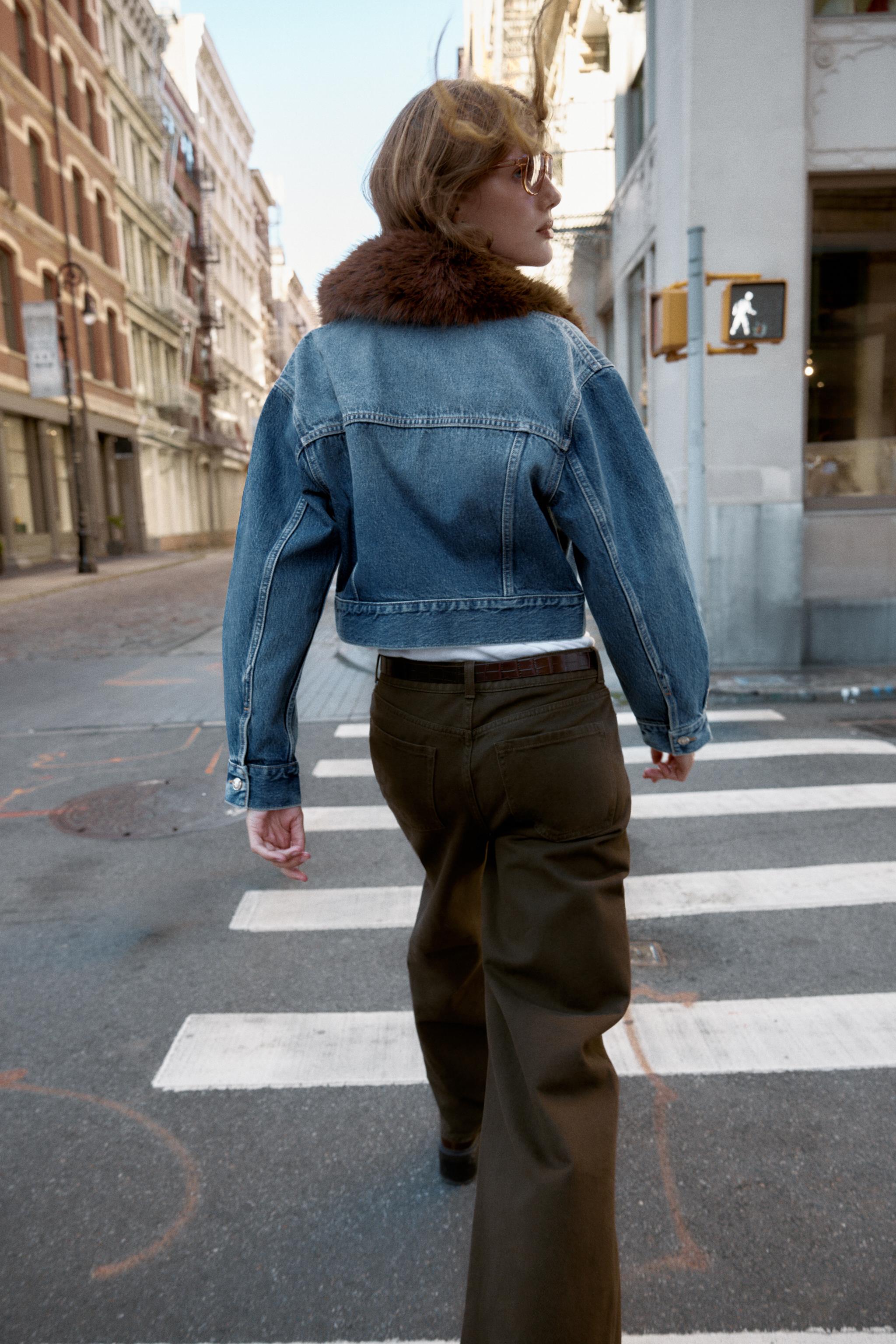 VESTE Z1975 EN JEAN COURTE À REVERS ET EFFET FOURRURE